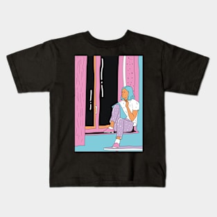 Vaporwave girl sitting feminist illustration Kids T-Shirt